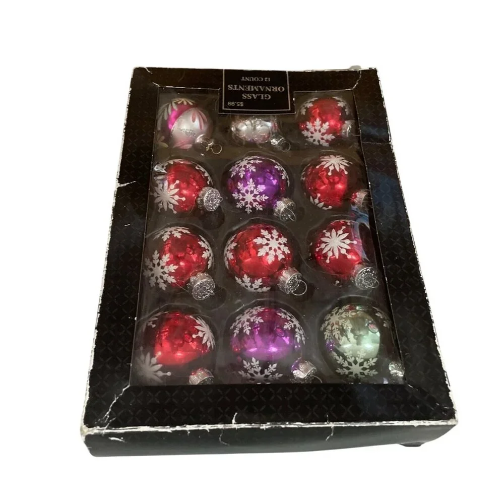 Rauch Glass Christmas Ornaments Snowflake Swirl Floral Designs 2 Inch Set of 12
